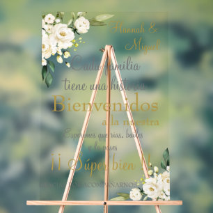 Spanisches Hochzeitszeichen von weißer Blüte Acrylschild