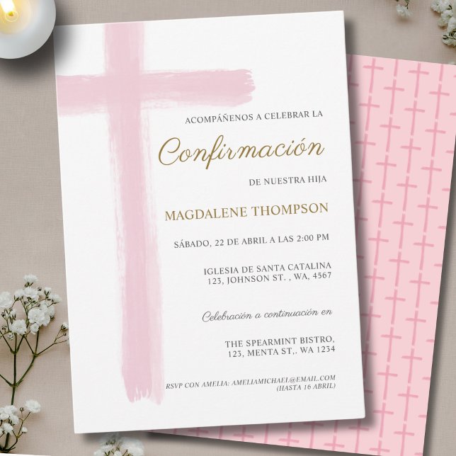 Spanisches Mädchen Rosa Konfirmation Confirmacion Einladung (Von Creator hochgeladen)