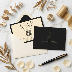 Spanisches Monogramm Creme und schwarzer Hochzeits RSVP Karte