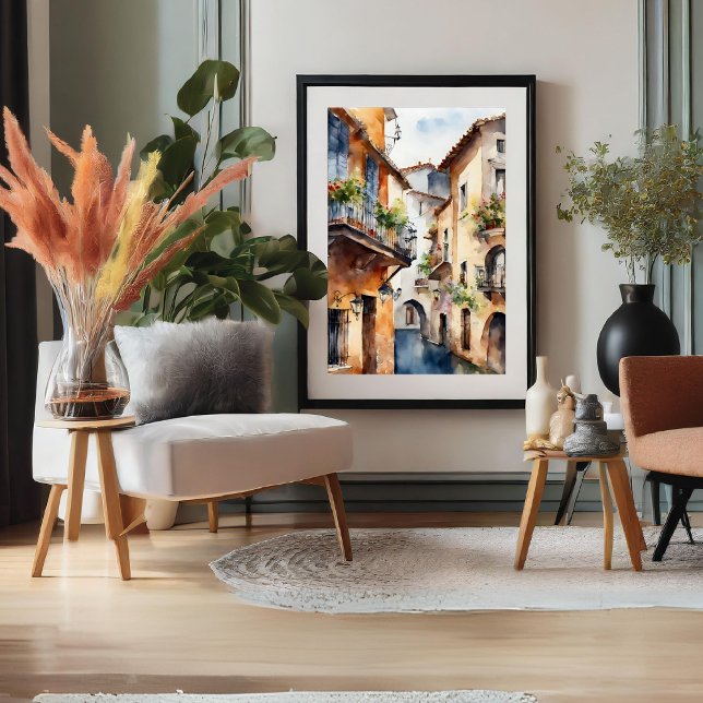 Spanisches Poster der kleinen Altstadt (Spanish Little Old Town Watercolor Poster)