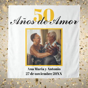 Spanisches Retro Schwarz Gold 50. Hochzeitstag Wandteppich