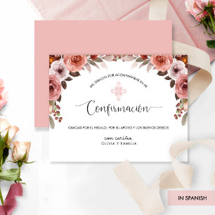 Spanisches Rosa Florales Mädchen Konfirmation Dank Dankeskarte