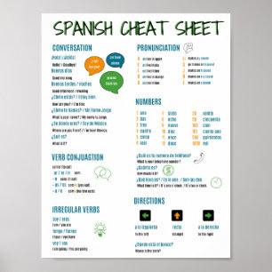 Spanisches Sprachcheat Sheet für Anfänger Poster