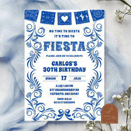 Spanisches Talavera-Geburtstagsfest in Blau Einladung