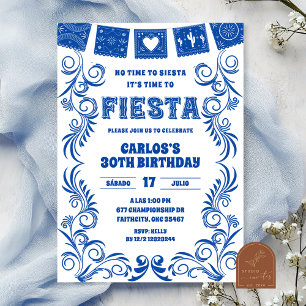 Spanisches Talavera-Geburtstagsfest in Blau Einladung