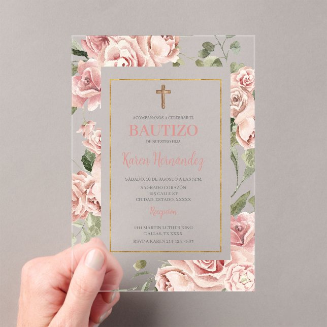 Spanisches Taufmädchen Acryleinladungen (Insitu (Handheld))