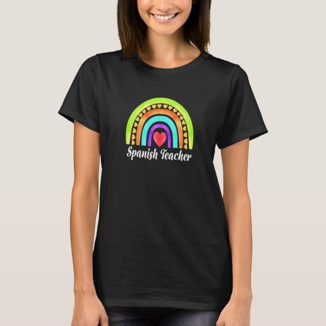 Spanischlehrer Herzen & Regenbogen Premium T-Shirt (Vorderseite)