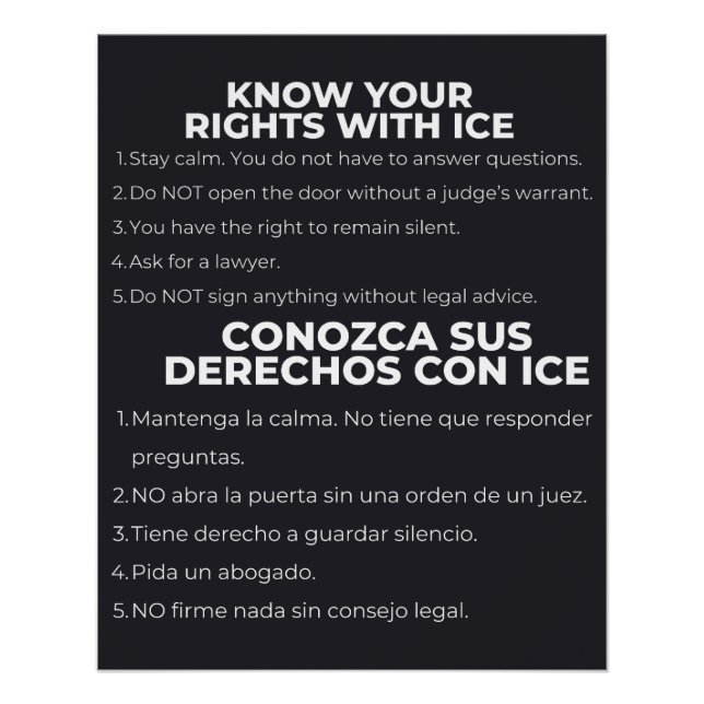 Spanish and English Know Your Rights ICE Poster (Vorderseite)