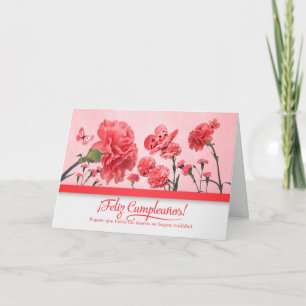 Spanish Birthday Bon Anniversaire Pink Carnation Karte