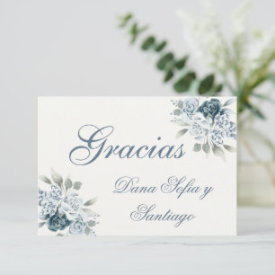 Spanish Blue Wedding Vielen Dank RSVP Karte