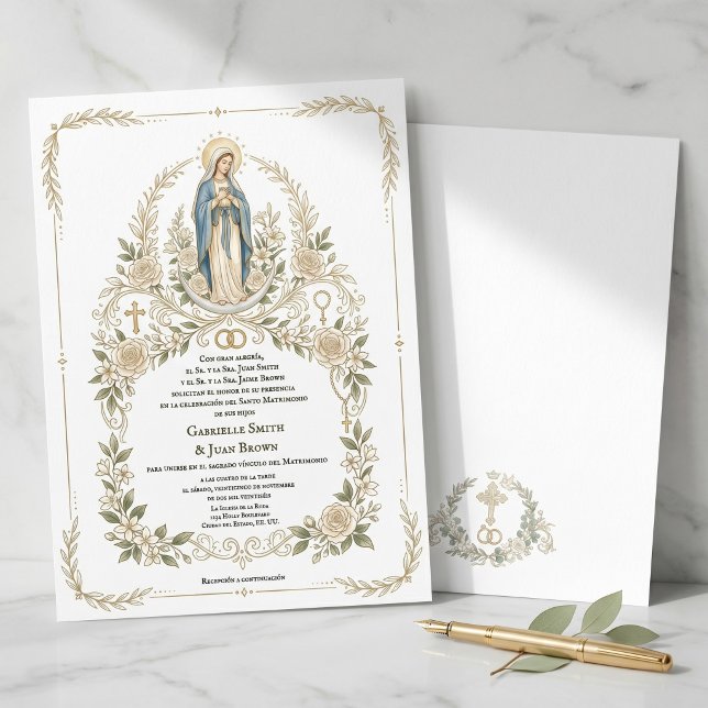 Spanish Boda Catholic Virgin Mary Nuptial Mass  Einladung (Von Creator hochgeladen)