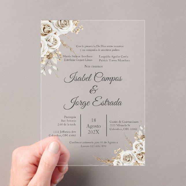 Spanish Boho Floral Wedding Acryleinladungen (Insitu (Handheld))