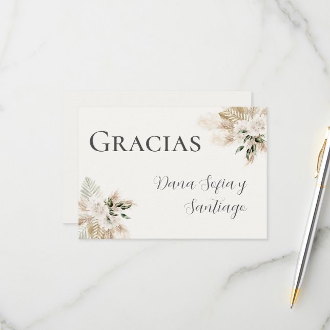 Spanish Boho Wedding Danke RSVP Karte (Vorderseite/Rückseite Beispiel)