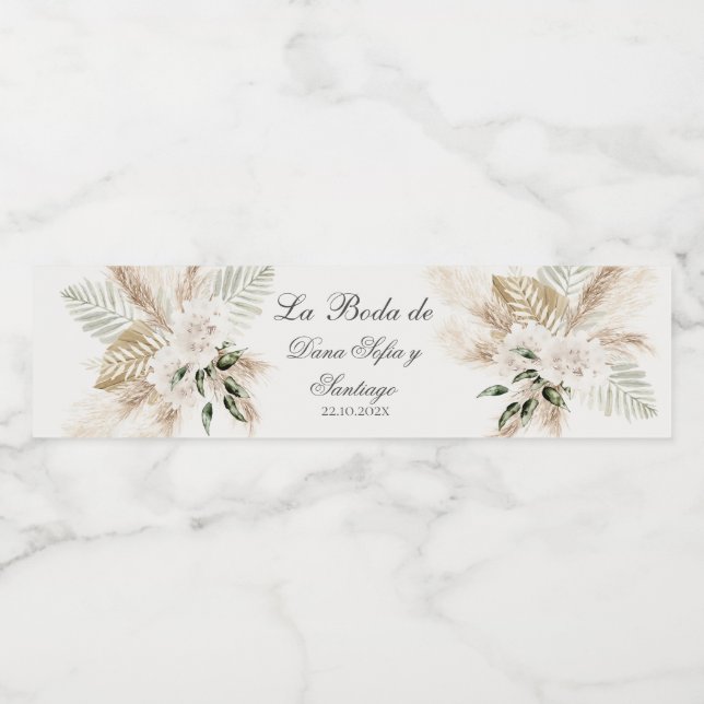 Spanish Boho Wedding Wasserflaschenetikett (Einzelnes Label)
