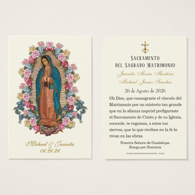 Spanish Catholic Guadalupe Wedding Holy Card (Vorne & Hinten)