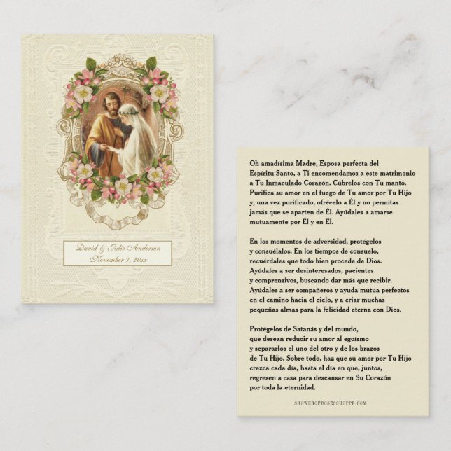 Spanish Catholic Wedding Prayer Holy Card Telefonnummerkarte (Vorne/Hinten)