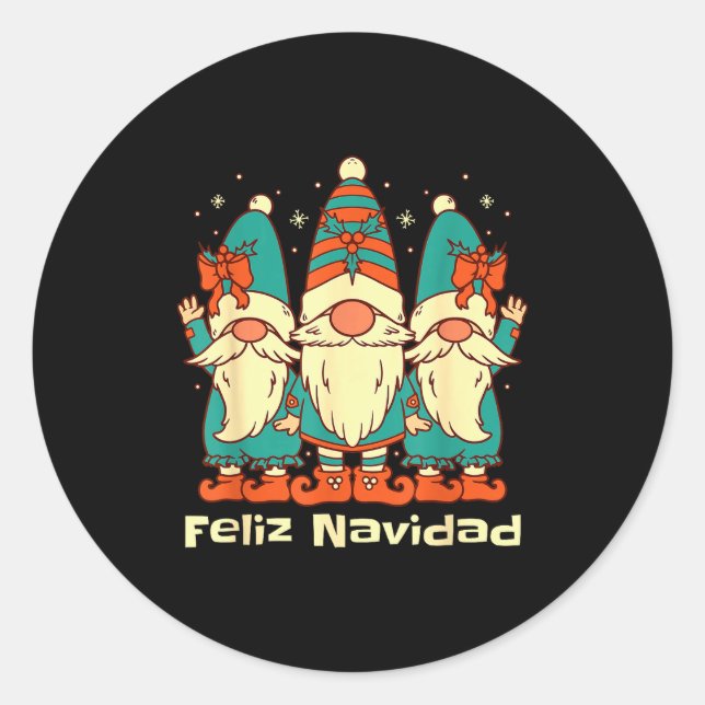 Spanish Christmas Gnomes Feliz Navidad  Runder Aufkleber (Vorderseite)