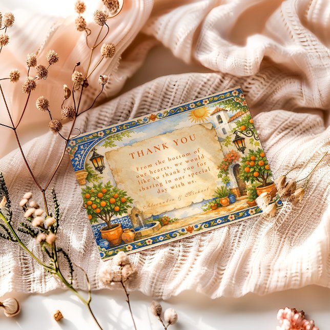 Spanish Courtyard Romance Wedding Dankeskarte (Von Creator hochgeladen)