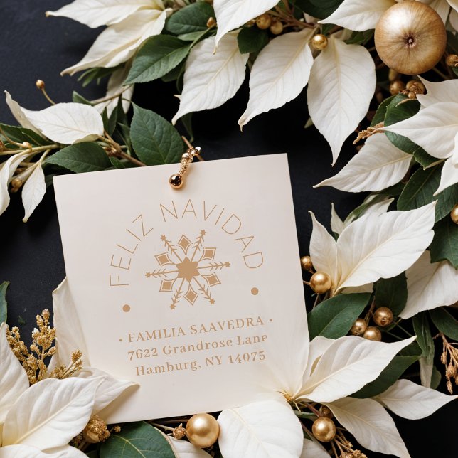 Spanish Cute Sophisticated Snowflake Christmas Gummistempel (Cute Sophisticated Snowflake Christmas Winter Address in Spanish Rubber Stamps. )