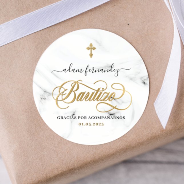 Spanish De Bautizo Gracias Gold Runder Aufkleber (Von Creator hochgeladen)