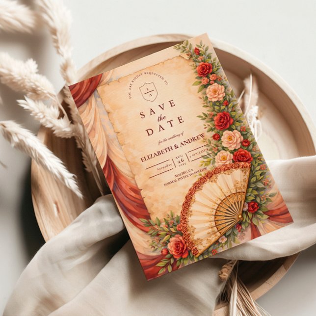 Spanish Fan Romance Wedding Save The Date (Von Creator hochgeladen)