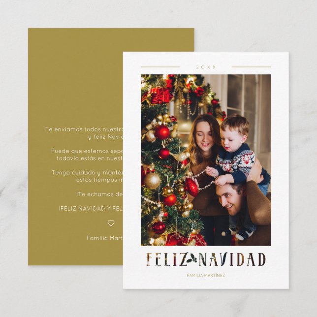 Spanish Feliz Navidad Modern Calligraphy Photo (Vorne/Hinten)