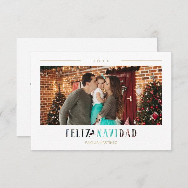 Spanish Feliz Navidad Modern Typography Photo (Vorne/Hinten)