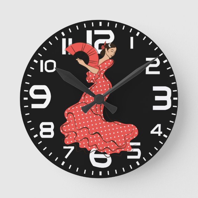 Spanish Flamenco Dancer with Fan Runde Wanduhr (Vorderseite)