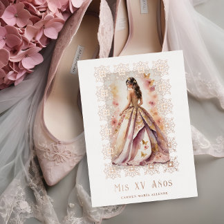 Spanish Glam Quinceañera Rose Gold Ornate Frame Folieneinladung