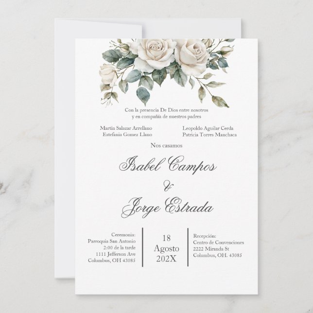 Spanish Greenery Wedding Invitation Einladung (Vorderseite)