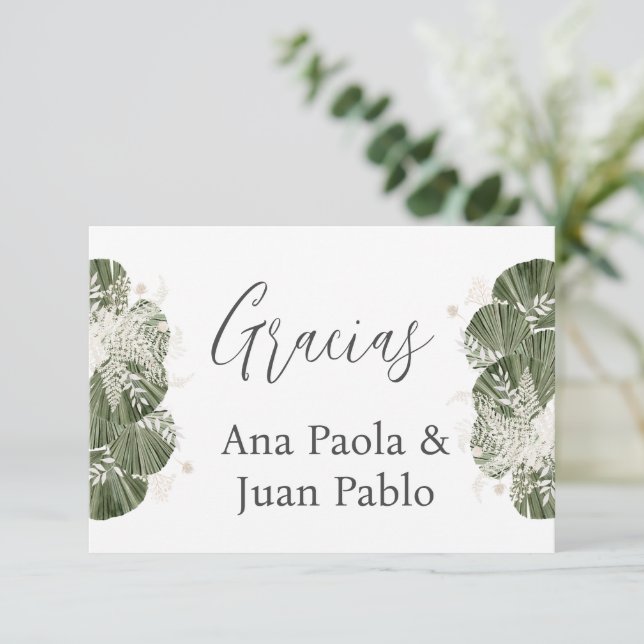 Spanish Greenery Wedding Vielen Dank RSVP Karte (Stehend Vorderseite)