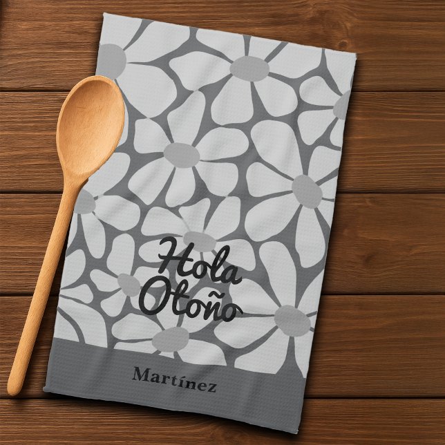 Spanish Hello Autumn Fall Vibes Personalisieren Geschirrtuch (Von Creator hochgeladen)