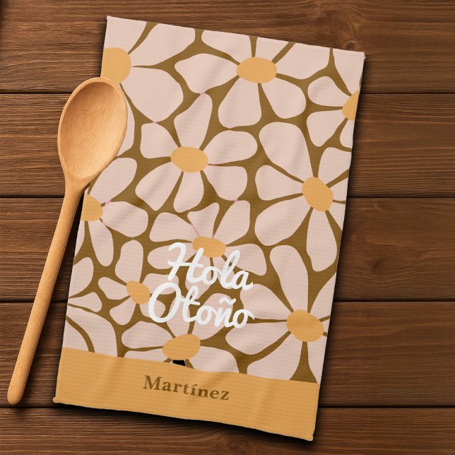 Spanish Hello Autumn Fall Vibes Personalisieren Geschirrtuch (Von Creator hochgeladen)