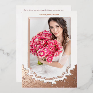 Spanish Luxury Floral Frame Mis XV Años Photo Folieneinladung