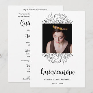 Spanish Luxury Wildflowers Frame Quinceañera Photo Einladung