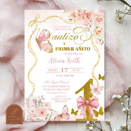SPANISH Pink Butterfly Bautizo Y Primer Anito Einladung