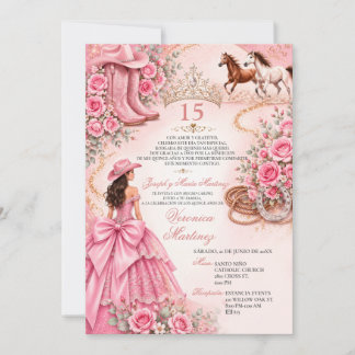 Spanish Pink Floral Charro Princess Sweet 15 Años Einladung