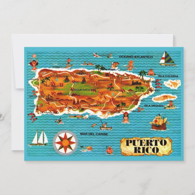 Spanish Puerto Rico 5x7 Map Postcard Dankeskarte (Vorderseite)