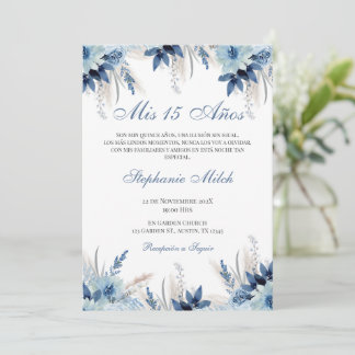 Spanish Quinceanera navy floral invite Einladung