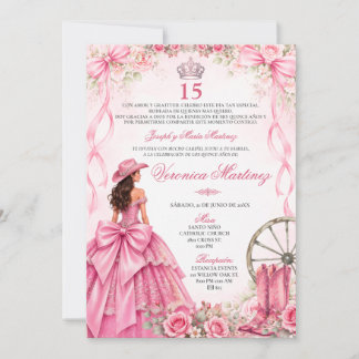 Spanish Quinceañera Pink Floral Princess 15 Años Einladung