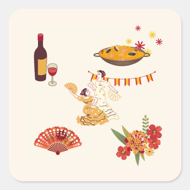 Spanish Style Fiesta Quadratischer Aufkleber (Vorderseite)