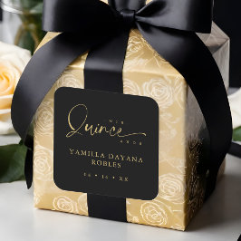 Spanish Trendy Calligraphy Quinceañera Mis XV Años Quadratischer Aufkleber