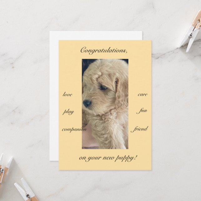 Spannung, Freude & Spaß, neue Welpe, flach Karte (Vorderseite/Rückseite Beispiel)