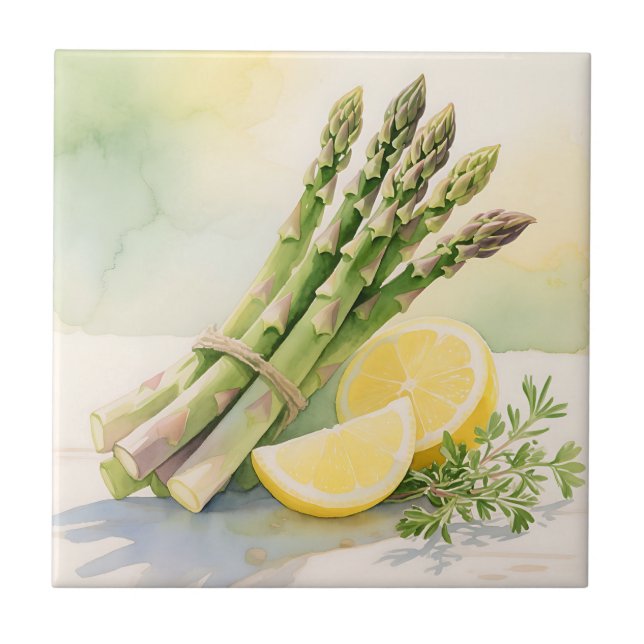 Spargel-Zitronen-Aquarell Fliese (Vorderseite)