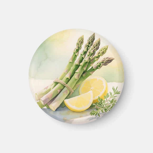 Spargel-Zitronen-Aquarell Magnet (Vorne)