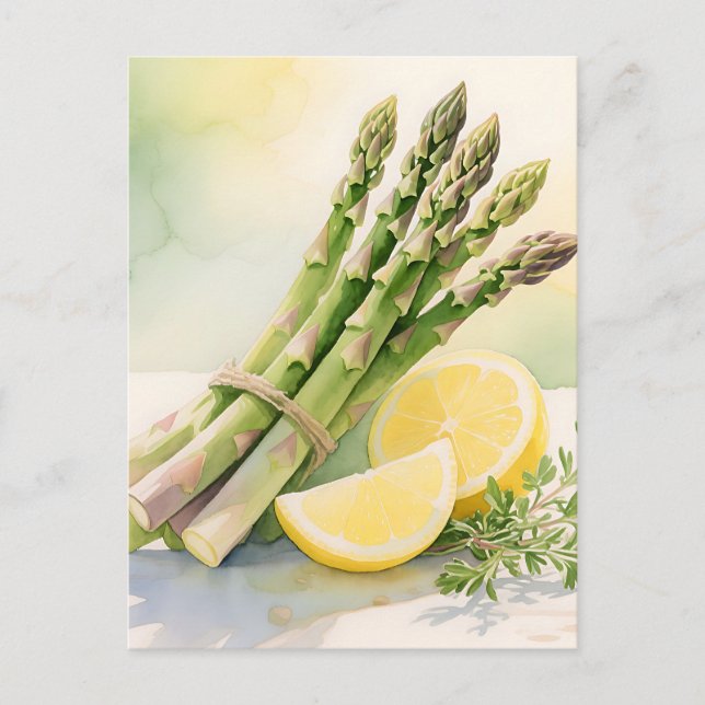Spargel-Zitronen-Aquarell Postkarte (Vorderseite)