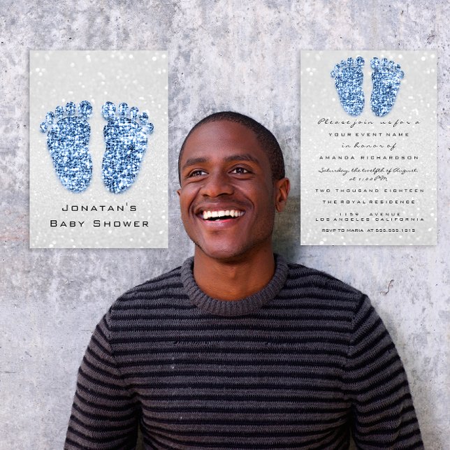 Spark Glitzer Babydusche Feet Blue Silver Park Einladung (Spark Glitter Baby Shower Feet Blue Silver Spark Invitation)