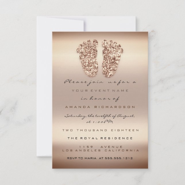 Spark Glitzer Kinderdusche Feet Rose Goldene Haut Einladung (Vorderseite)