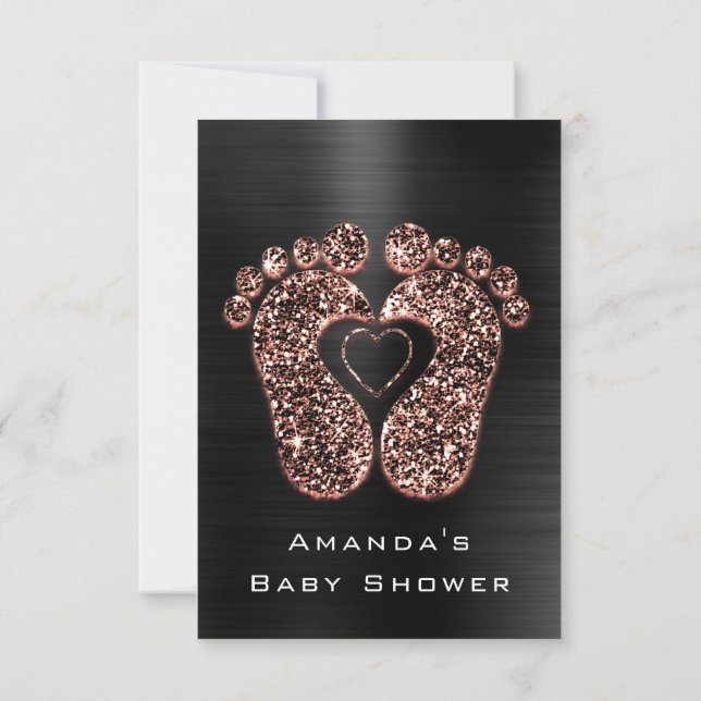 Spark Glitzer Kinderdusche Feet Rose Skin Black Einladung (Rückseite)