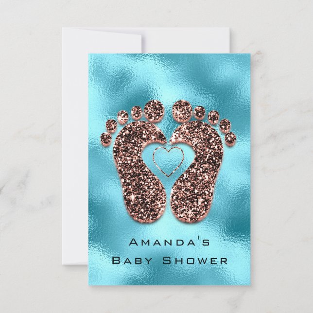 Spark Glitzer Kinderdusche Feet Rose Skin Blue Einladung (Rückseite)